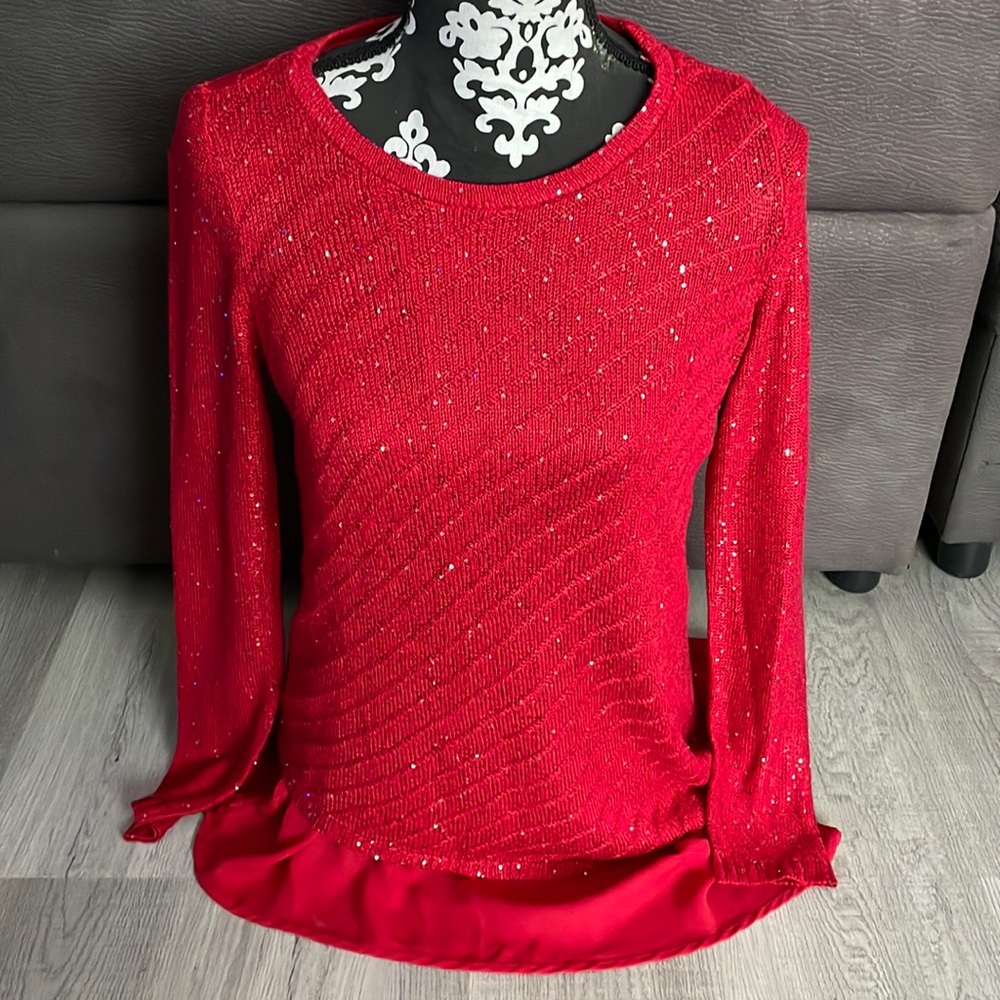Apt. 9 High - Low Red Sweater With Sequin Size Me… - image 2